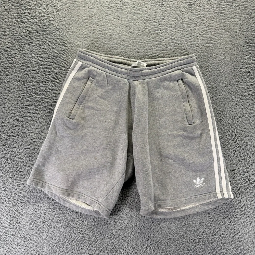Adidas Shorts Mens M Gray Cotton Sweat Running Sports Performance 3-Stripes